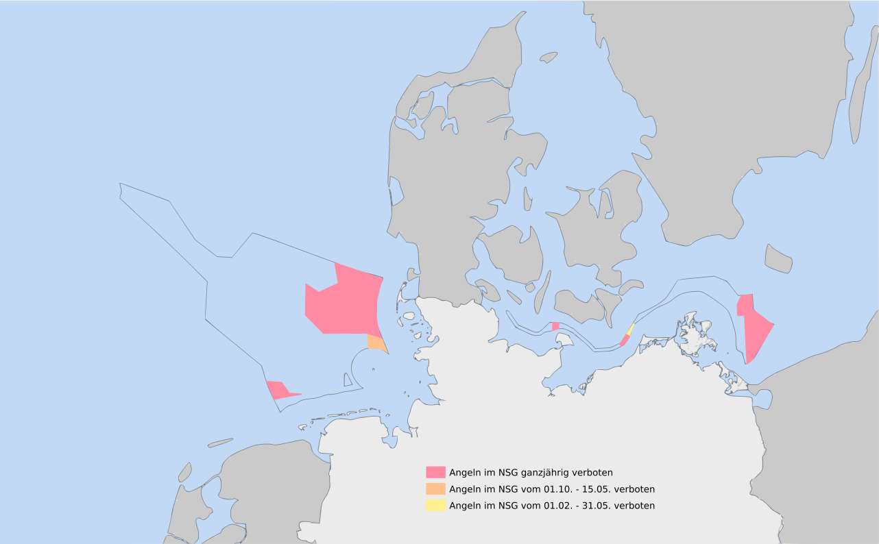 Meeresgebiete vor Deutschland mit Naturschutzgebieten und Angelverbotszonen