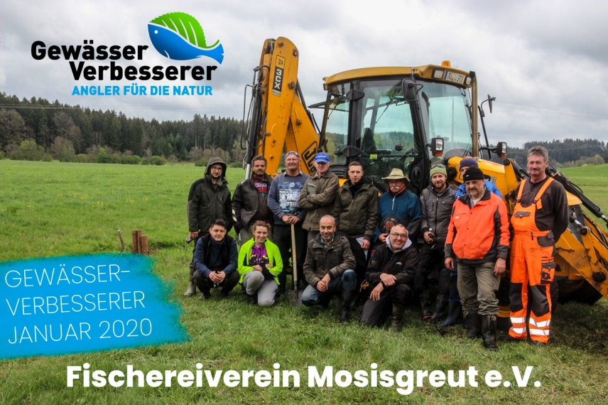 Anglerinnen und Angler vom Fischereiverein Mosisgreut e.V. beim Bachprojekt Gewässerunterhaltung Holzmühlebach. 